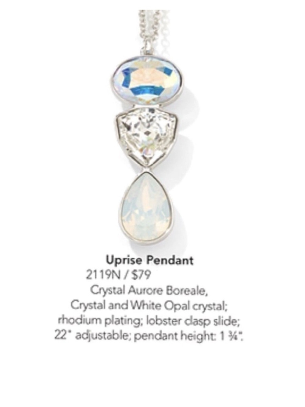 Touchstone Crystal Uprise Pendant in Aurora Boreale, Clear and White Opal
